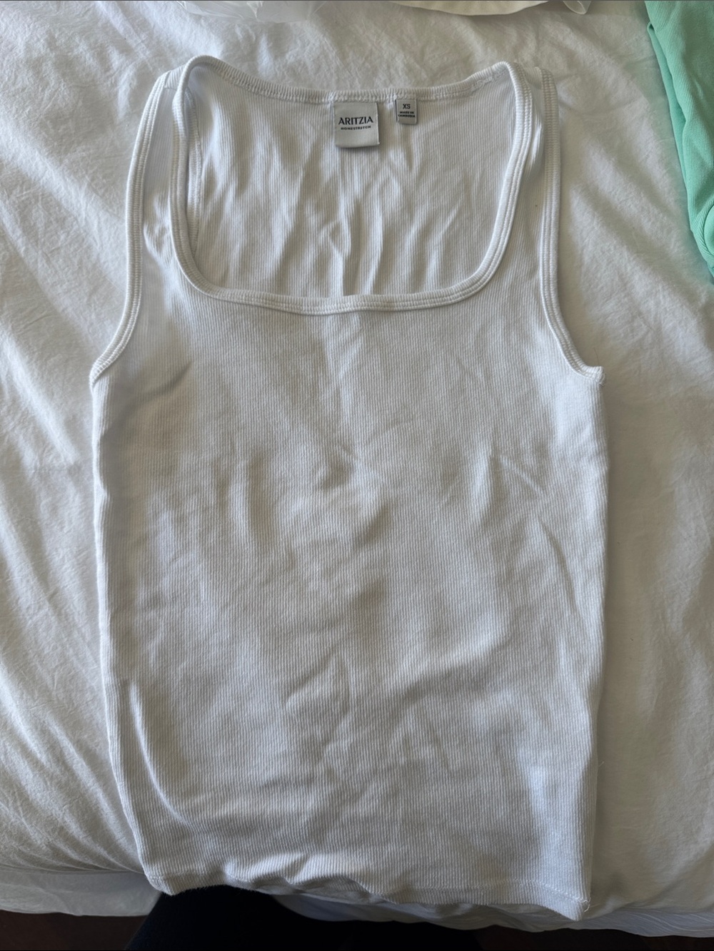 Aritzia White Ribbed Square-Neck Tank